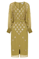 Laurie Sequin Midi Dress in Willow Green